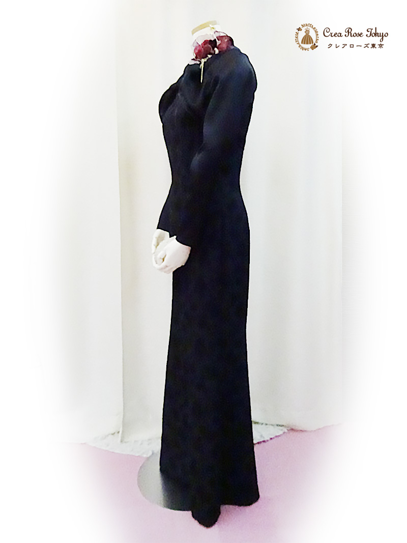 上質!地模様ブラック9号(M)人気ドレス2点セット【イングリッシュドレス+アガーテジャケット】母親マーメイドラインロングドレス