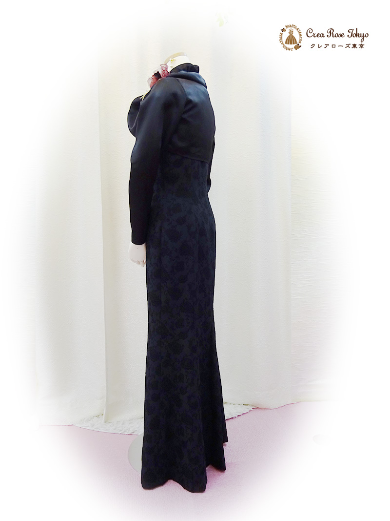 上質!地模様ブラック9号(M)人気ドレス2点セット【イングリッシュドレス+アガーテジャケット】母親マーメイドラインロングドレス
