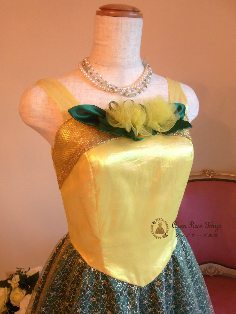 [フィリオシャイン]グリーン＆イエローのロングドレス　９号Mサイズ