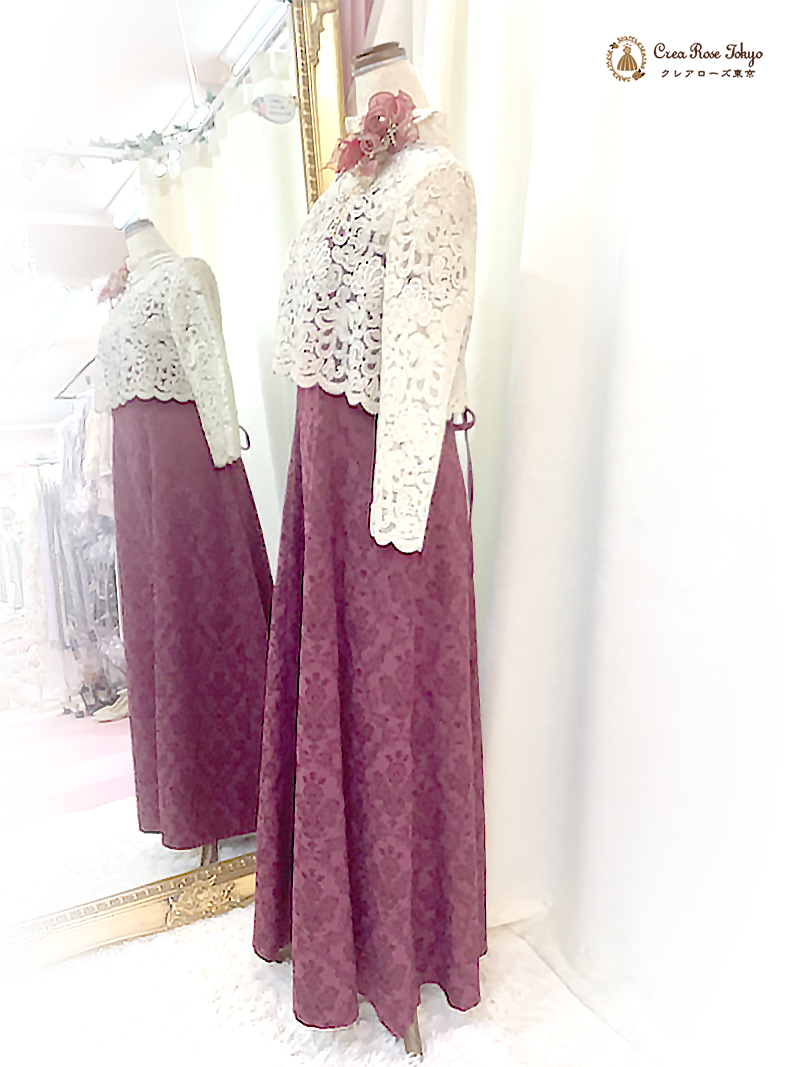 祝祭感あふれるミセスロングドレス【ダマスクレディードレス＋クラランスボレロ】40～50代レディの祝宴に