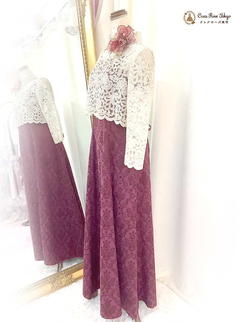 祝祭感あふれるミセスロングドレス【ダマスクレディードレス＋クラランスボレロ】40～50代レディの祝宴に