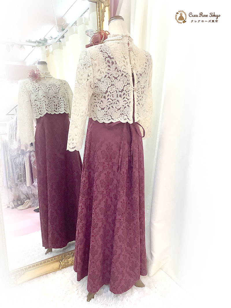 祝祭感あふれるミセスロングドレス【ダマスクレディードレス＋クラランスボレロ】40～50代レディの祝宴に