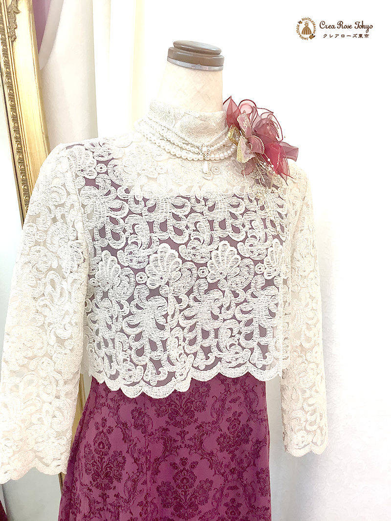祝祭感あふれるミセスロングドレス【ダマスクレディードレス＋クラランスボレロ】40～50代レディの祝宴に