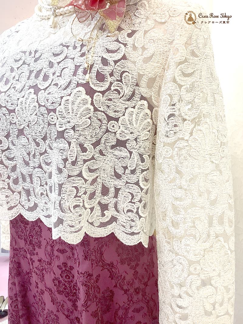 祝祭感あふれるミセスロングドレス【ダマスクレディードレス＋クラランスボレロ】40～50代レディの祝宴に