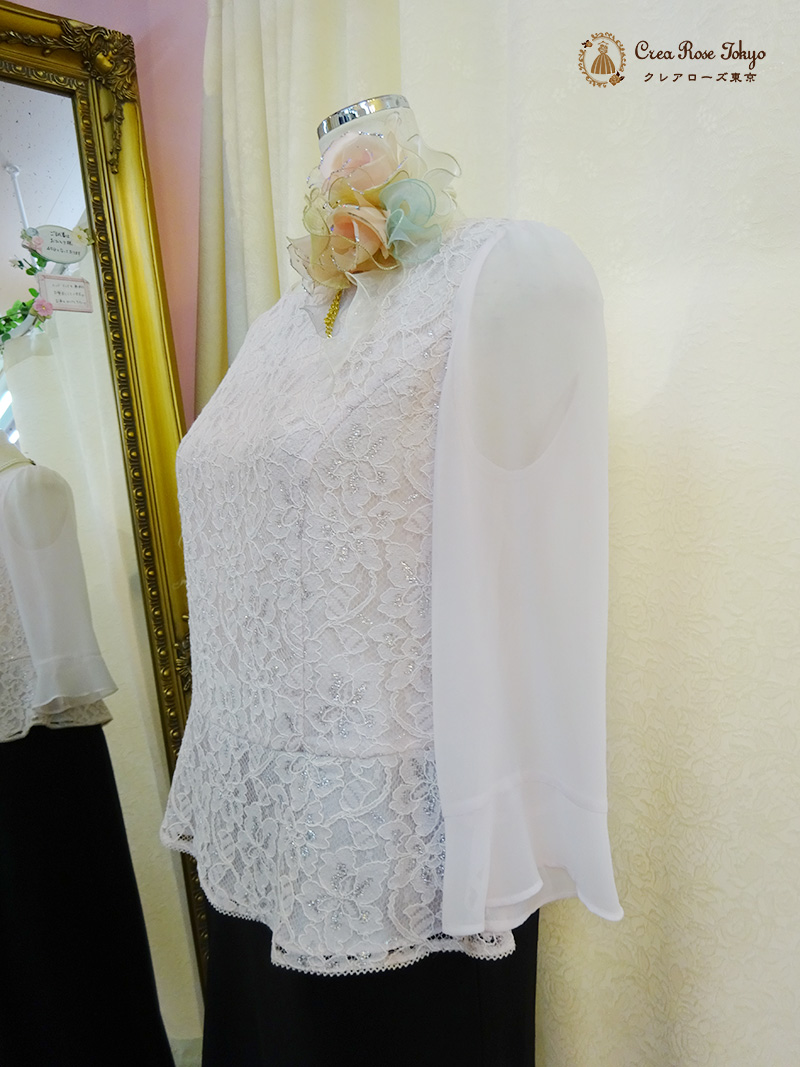 優しいピンクカラーブラウスの2点セット！【フォーマルスカート＋サファリナレースブラウス】ご親族様に