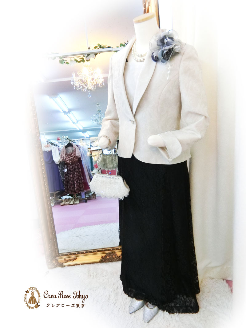 Mサイズコーディネート2点ドレスセット！新郎新婦の母親様おすすめ洋装ドレス[パティオグレイス＋グレイスジャケット]
