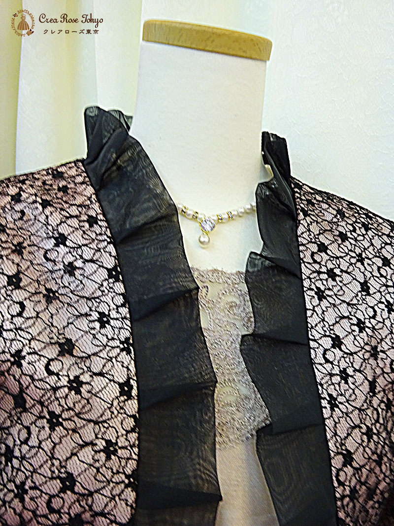 優しいピンクベージュドレスと華やかジャケットの2点セット!【ルシードルレースドレス+カトリーナボレロジャケット】日本製の母親ドレス