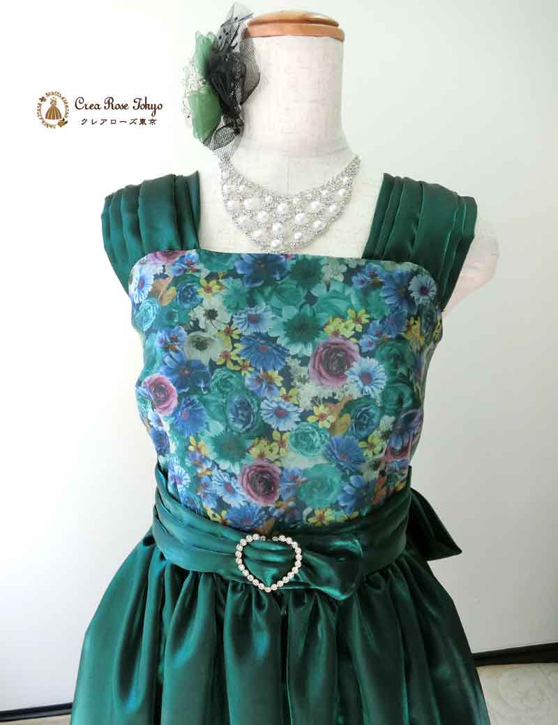 [ガネットグリーン]オリジナル自信作！丈短めロングドレス