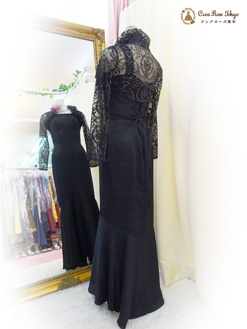 7〜9号の方、貴婦人のような品格が匂い立つロングドレスコーディネート2点セット【アシュケードドレス＋ジラーニャボレロ】マダムの結婚式やパーティーに