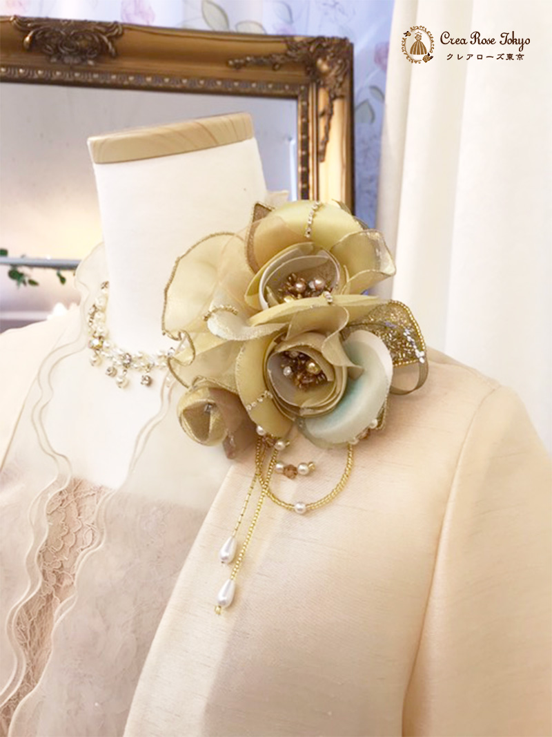 華やかなお母様に！肌馴染みの良いクリームカラーコーディネート2点セット！【ヨハンナ・クリスティドレス＋ベージュミアジャケット】マザーズドレス