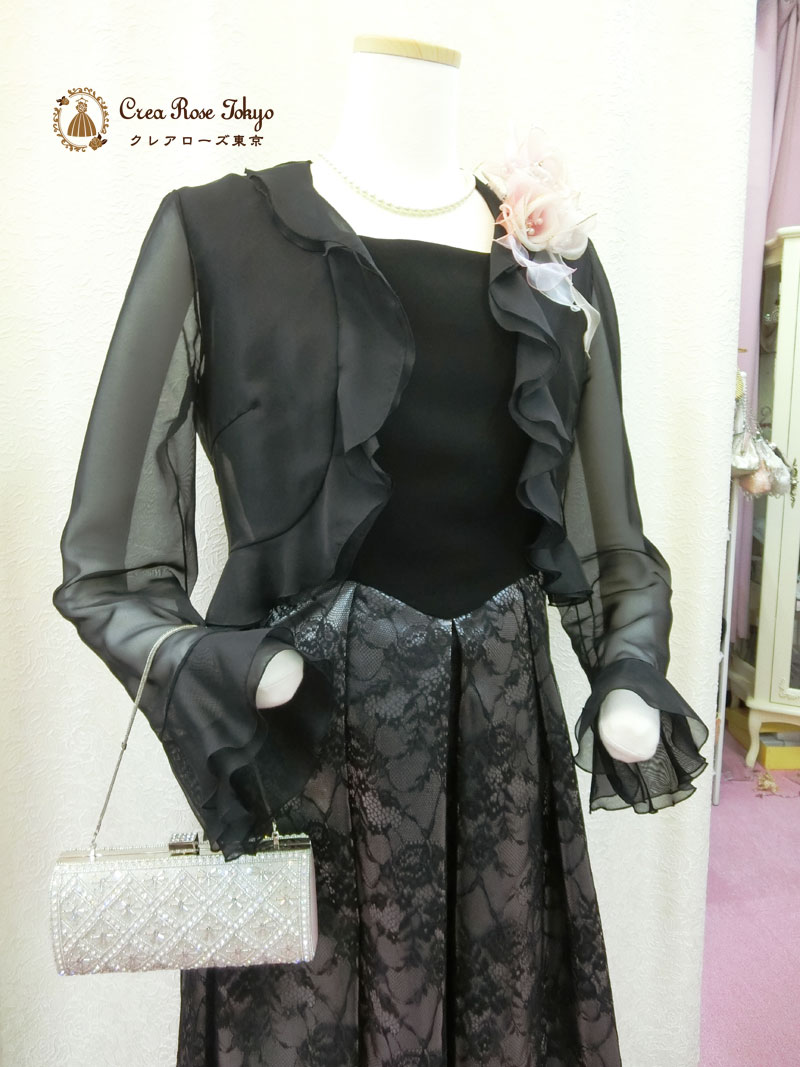コーディネート２点セット[カトリネドレス+マリコオーガンジーボレロ]上品で可愛らしい印象のブラックドレス