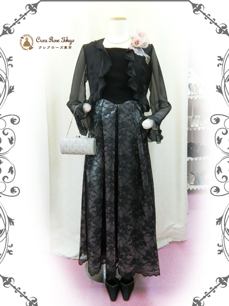 コーディネート２点セット[カトリネドレス+マリコオーガンジーボレロ]上品で可愛らしい印象のブラックドレス