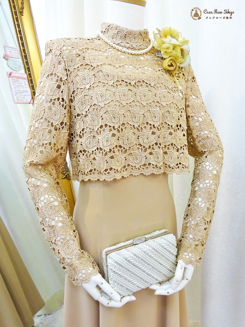 【モナモリスドレス】総レースボレロとセット！上品なベージュドレス