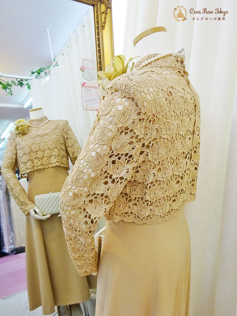 【モナモリスドレス】総レースボレロとセット！上品なベージュドレス