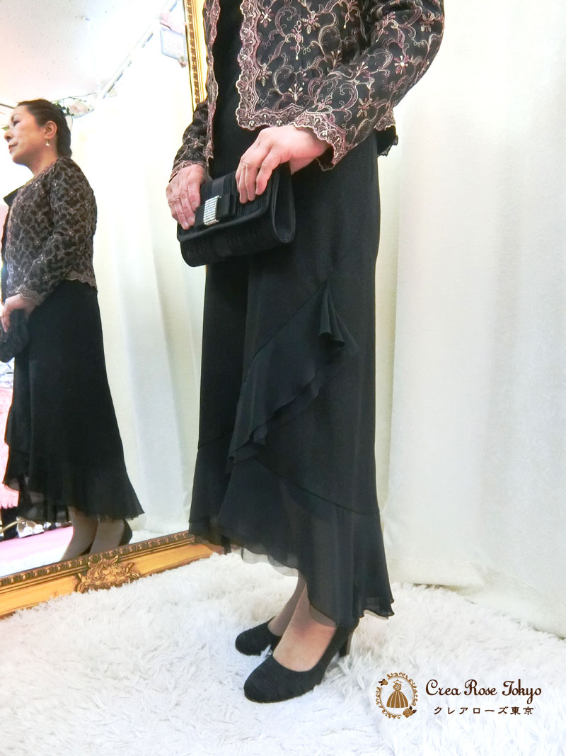 叔母様、祖母様向けコーディネート二点セット！[ラフィーネ+アルケミジャケット]上品＆エレガントなブラックドレス