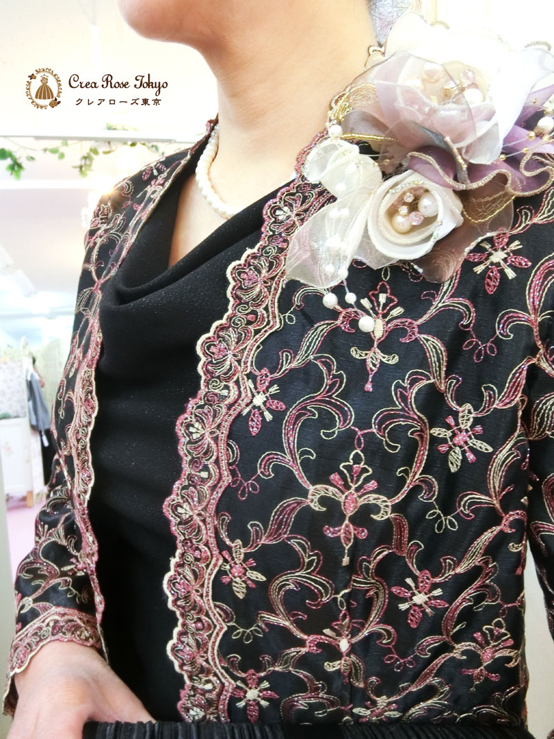 叔母様、祖母様向けコーディネート二点セット！[ラフィーネ+アルケミジャケット]上品＆エレガントなブラックドレス