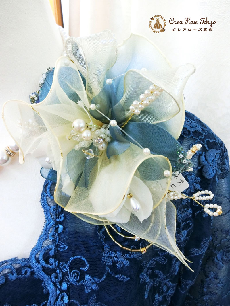 メタモルフォーゼ　総レースラッパ袖ボレロ　ブルー フード付き着物袖ボレロ | metamorphose temps de fille - gothic