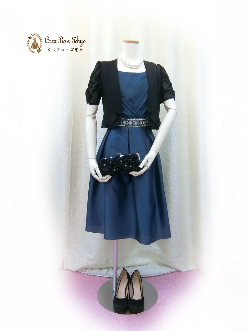 [ジョアン]上品シャンタンブルーグリーンパーティードレス　Ｍ～Ｌサイズ