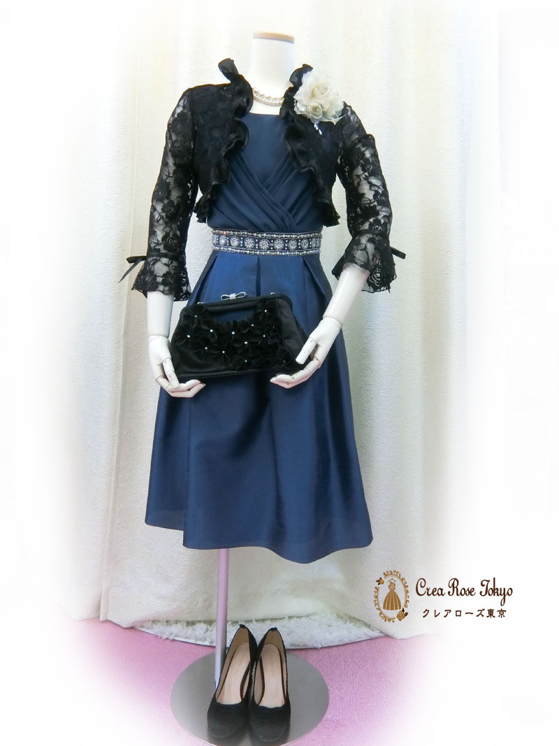 [ジョアン]上品シャンタンブルーグリーンパーティードレス　Ｍ～Ｌサイズ