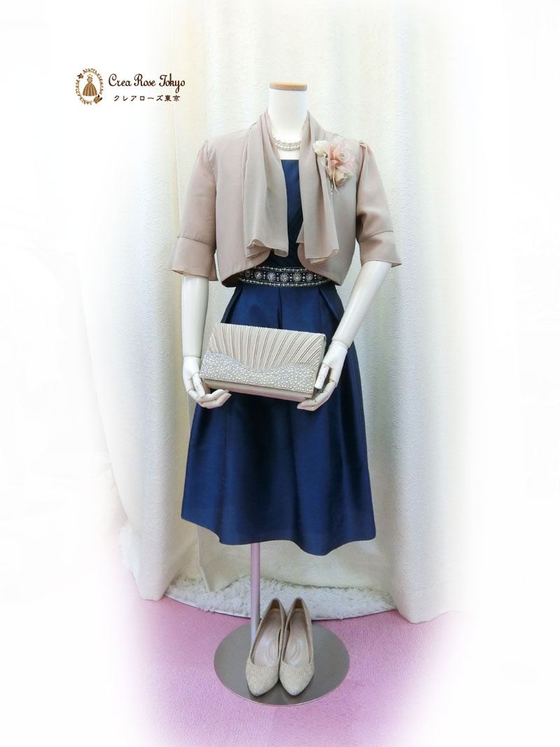 [ジョアン]上品シャンタンブルーグリーンパーティードレス　Ｍ～Ｌサイズ