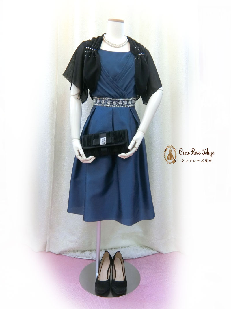 [ジョアン]上品シャンタンブルーグリーンパーティードレス　Ｍ～Ｌサイズ