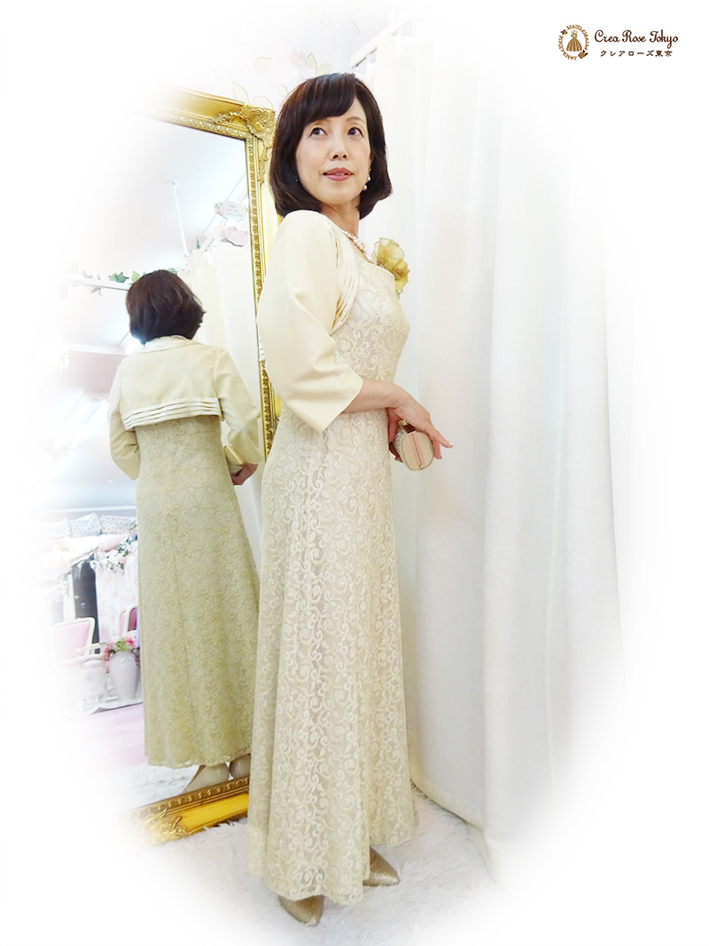 フリーサイズ、明るく優雅なクリームイエローのボレロ【ノヴァクリスティボレロ】結婚式のお母さま・ご親族やミドル世代のパーティーに