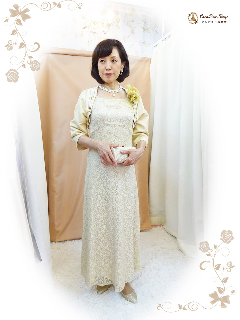 フリーサイズ、明るく優雅なクリームイエローのボレロ【ノヴァクリスティボレロ】結婚式のお母さま・ご親族やミドル世代のパーティーに