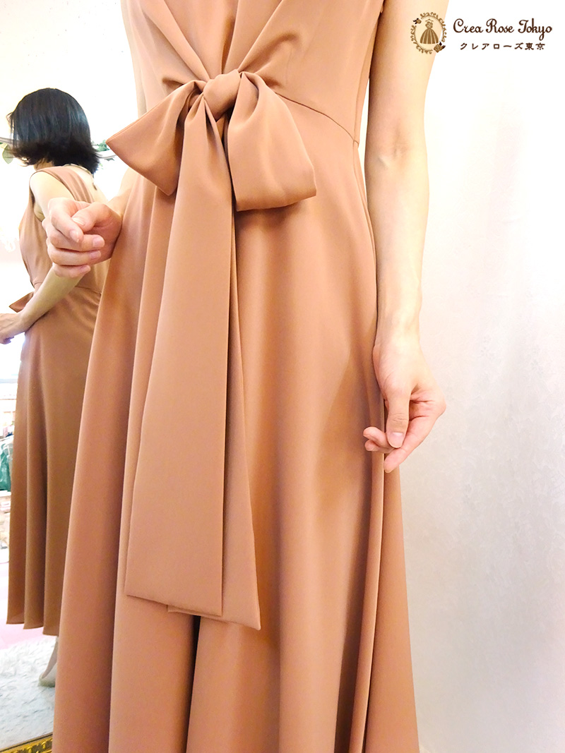 高身長の方におすすめ！オレンジのロングミディアムドレスとクリームカラーボレロのセット【パトリーヌドレス＋ダンテボレロクリーム】30〜50代の結婚式やパーティーに