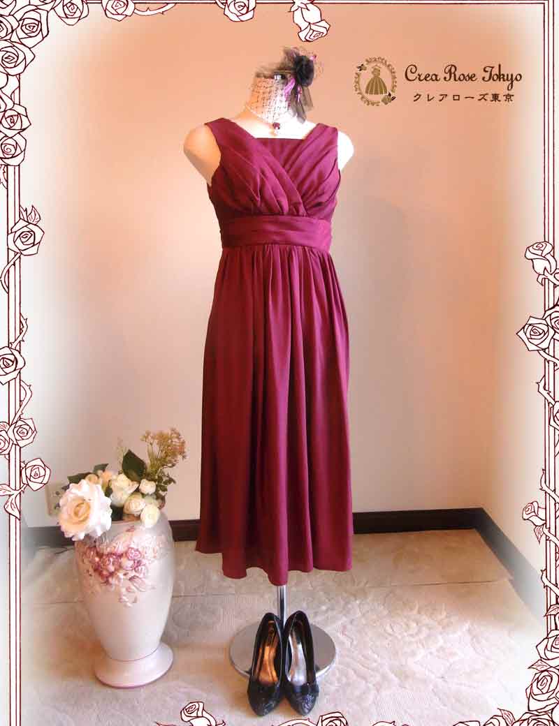 [ナナコレッド]ミモレ丈上品パーティードレス