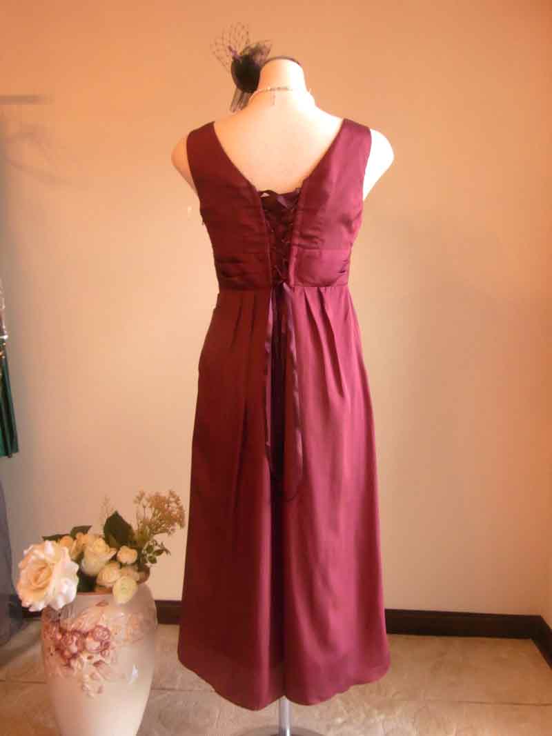 [ナナコレッド]ミモレ丈上品パーティードレス