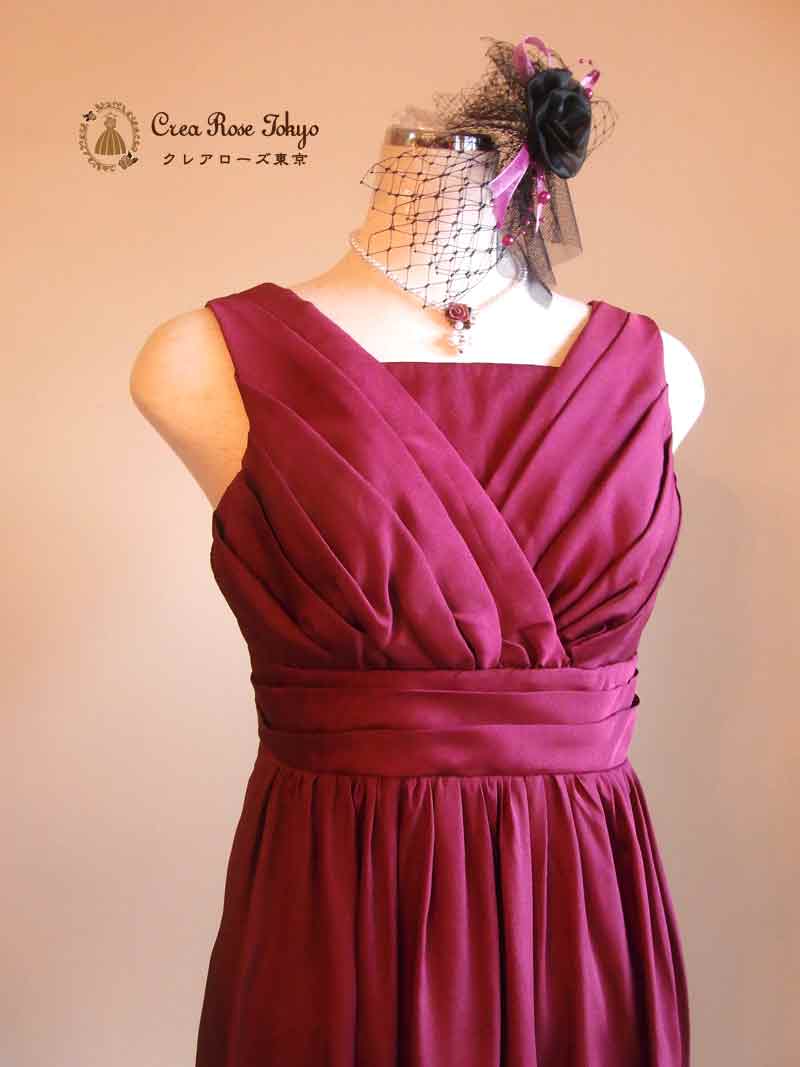 [ナナコレッド]ミモレ丈上品パーティードレス