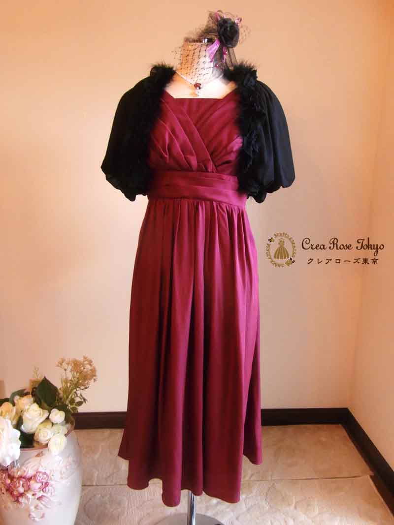 [ナナコレッド]ミモレ丈上品パーティードレス