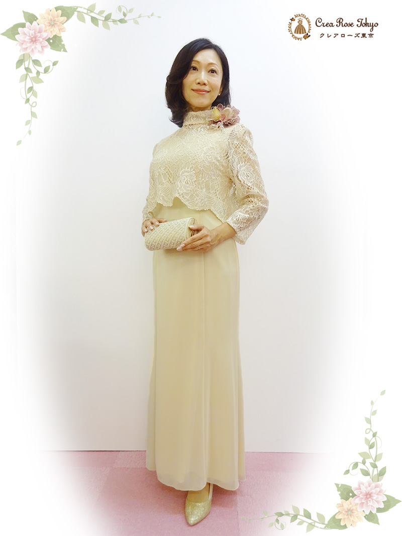 立ち襟が人気！総レースと穏やかな色合いで、装いを優雅に【メイサースボレロ】ミセスの結婚式やパーティーに