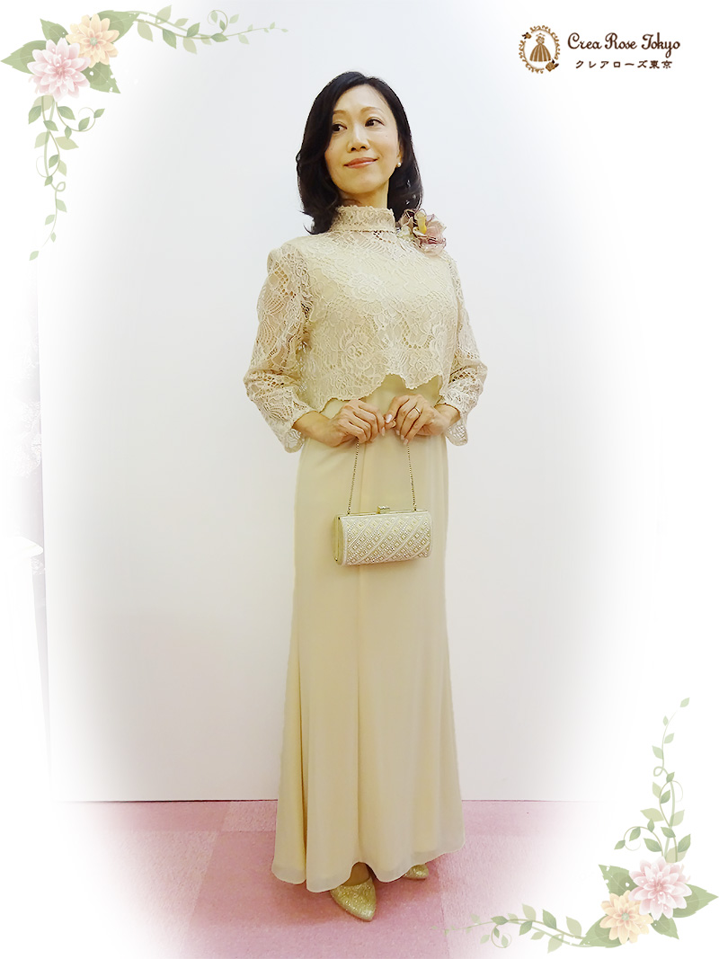 立ち襟が人気！総レースと穏やかな色合いで、装いを優雅に【メイサースボレロ】ミセスの結婚式やパーティーに