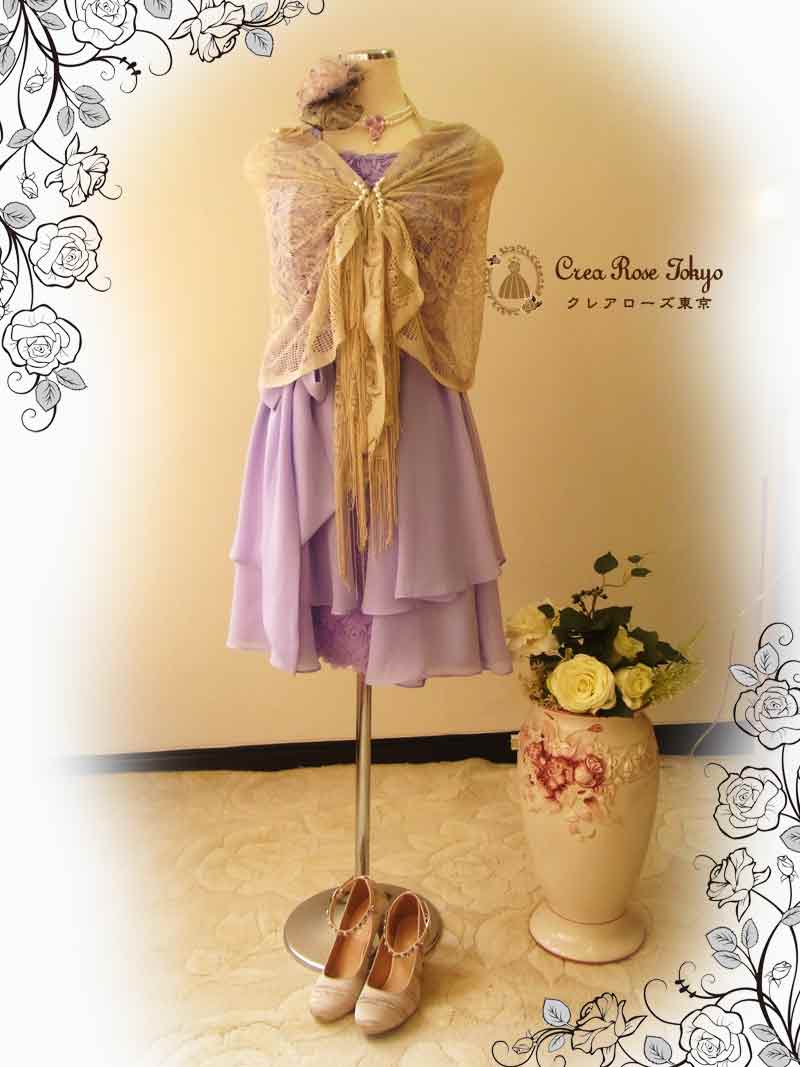 [ライラック]　綺麗な藤色パーティードレス　フリーサイズ