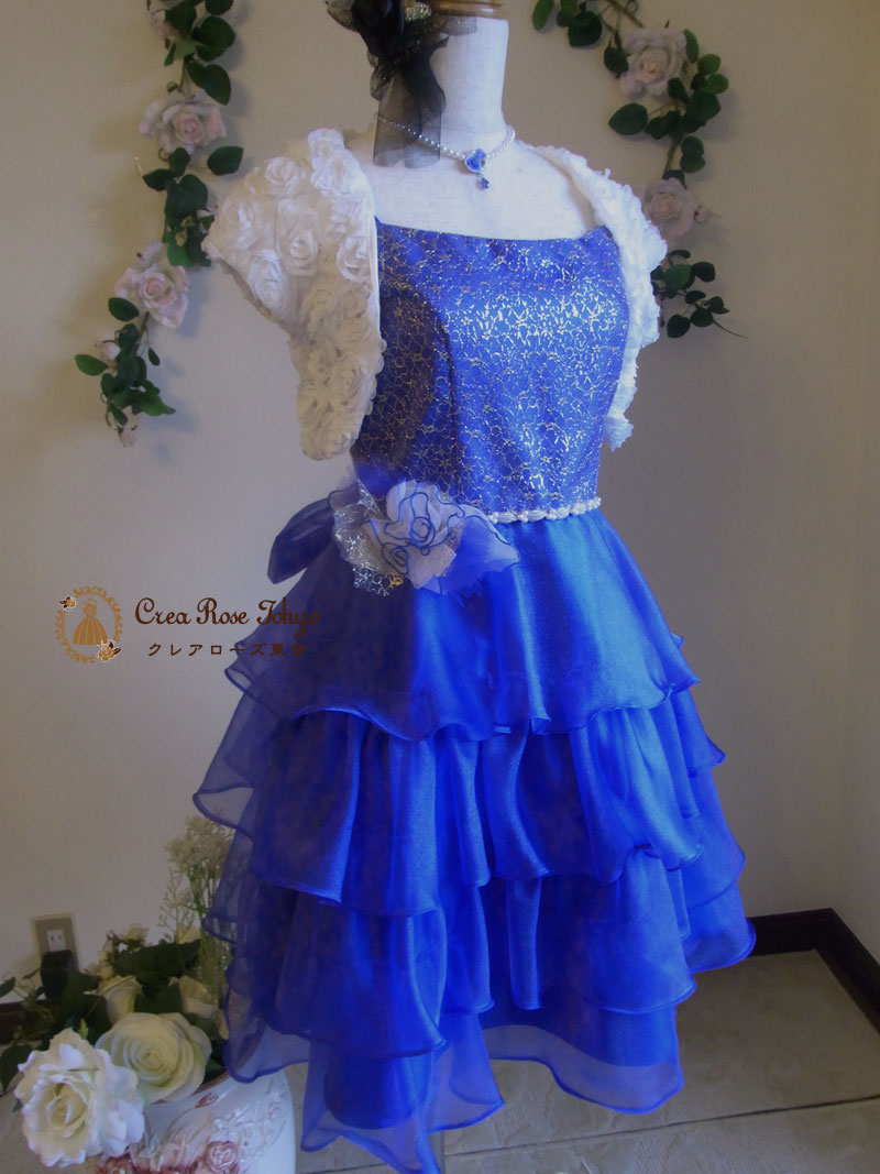 [アネットブルー]お嬢様のための上品ミディアムドレス　１６０～Sサイズ画像