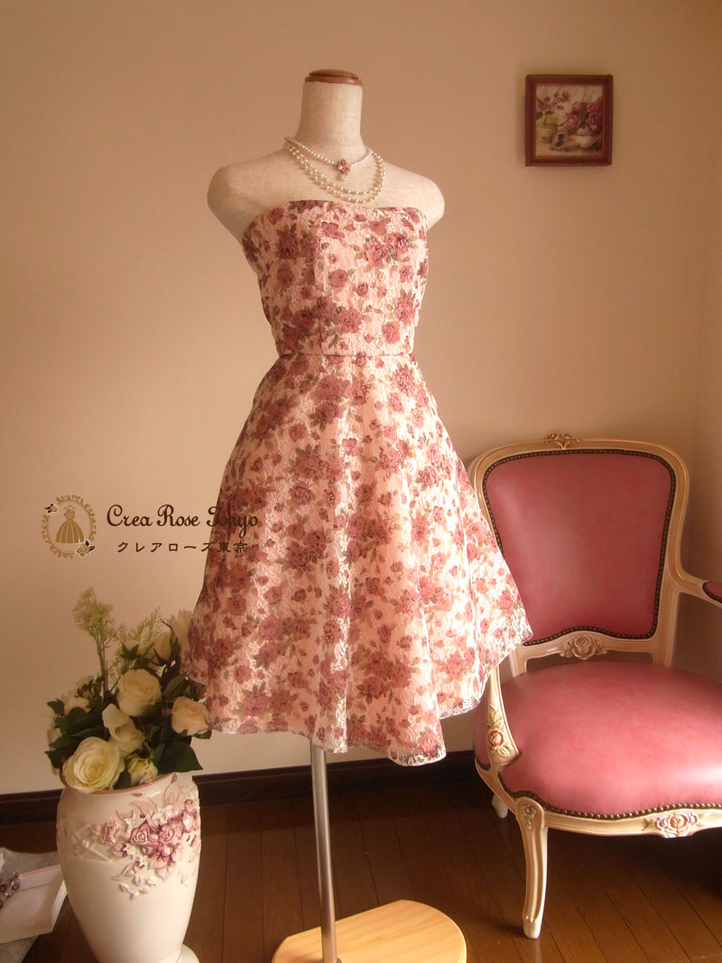 [ローラ]アンティークピンクの薔薇のワンピースドレス　５号