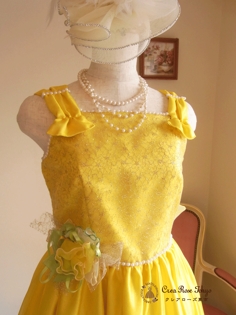 [キャシー]彩り添えるイエローオーガンジーのドレス　１６０～Mサイズ画像