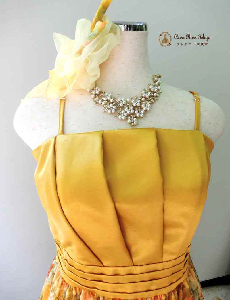 コーディネート2点ドレスセット！[メリンダ+ホワイトレースロングボレロ]イエローローズ
