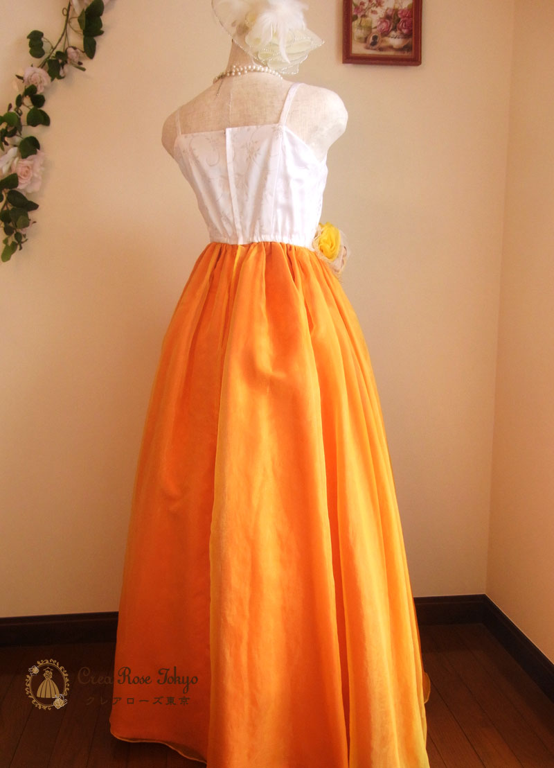 [ロゼリッタ]オレンジ×ホワイトのロングドレス　７号サイズ