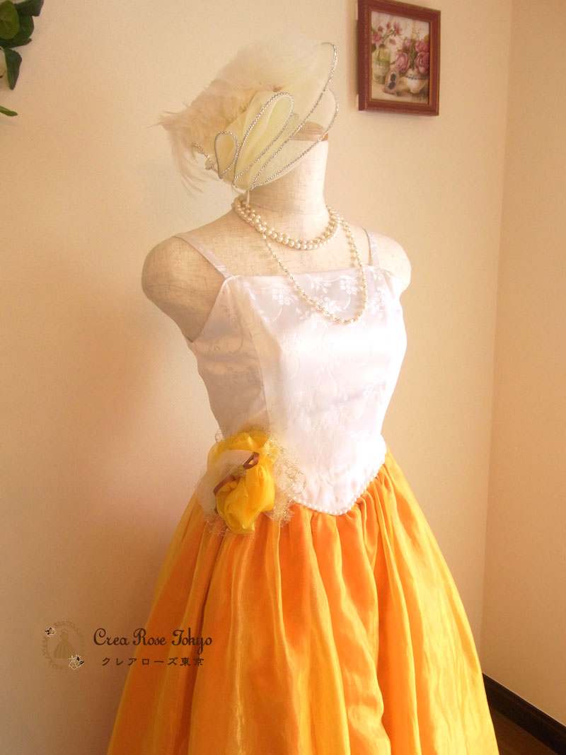 [ロゼリッタ]オレンジ×ホワイトのロングドレス　７号サイズ