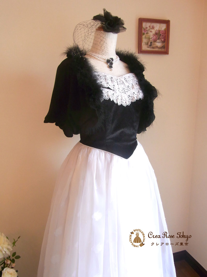 [ダリー]ベルベットとホワイトオーガンジーのロングドレス　９号サイズ