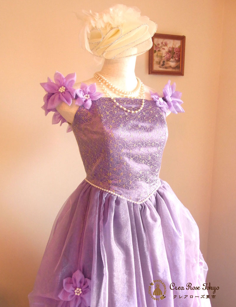 [マヤ]パープルオーガンジーのふんわりロングドレス