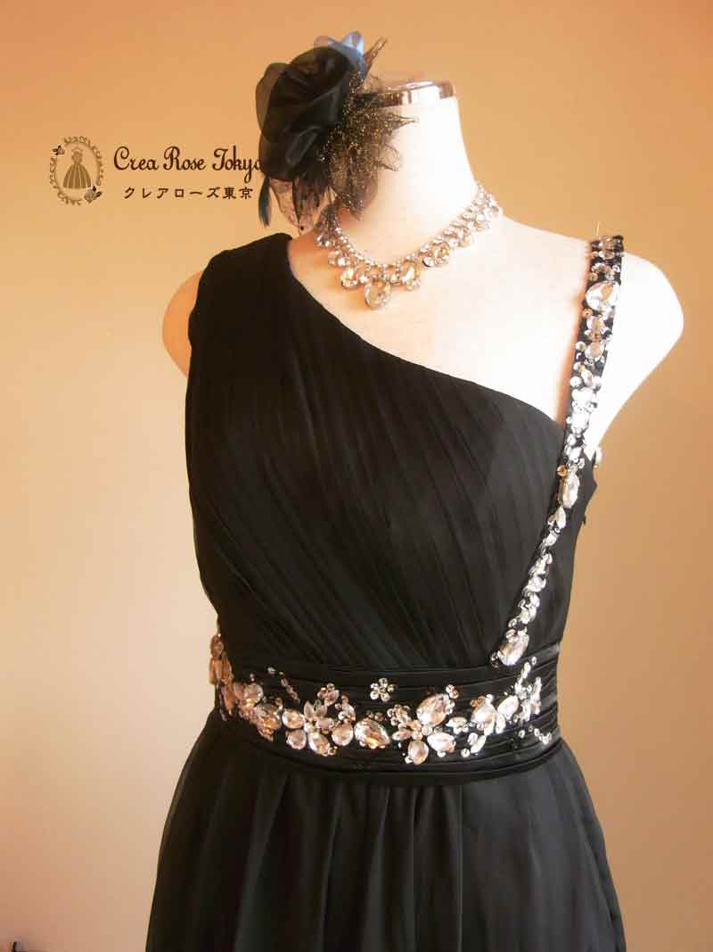 [グランジュリア]シンプルビジューブラックロングドレス　Mサイズ