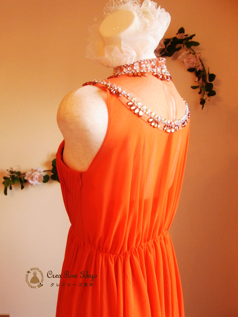 コーディネート２点セット[ランジュール+アネッセファーショール]高級ビジューロングオレンジドレス画像