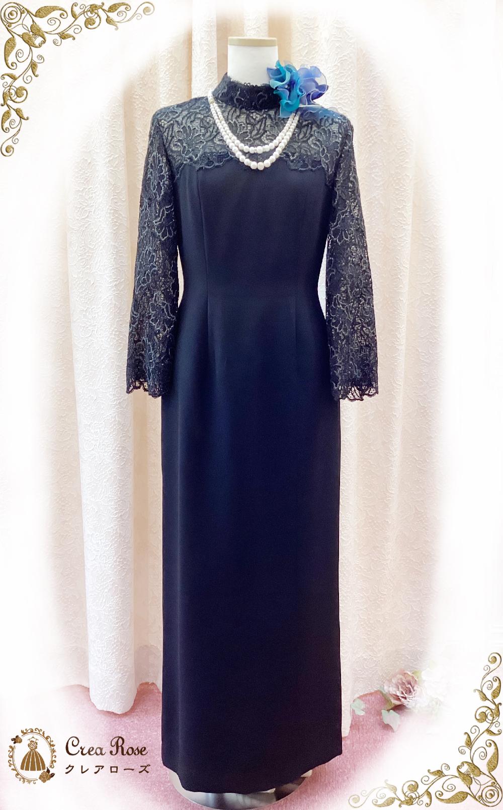 【リディアクラシカドレス】首元がエレガントに隠れるマザーズドレス　美ラインシルエット ブラック画像