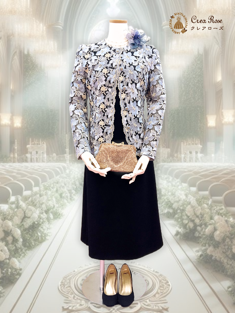 140センチ台の方に。９号サイズ。クレアローズ東京オリジナルドレス【サンテ・クワイエ+ブルーリリーボレロ】祖母様のための２点セット画像