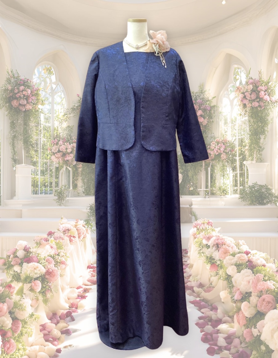 15号〜大きなサイズ母親ドレス【ミシェルネイビー+ ペプラムミシェル