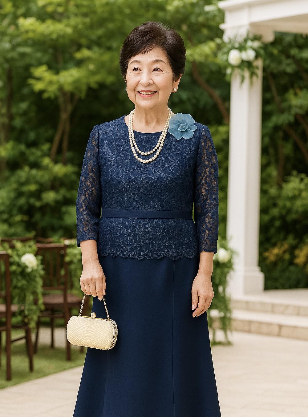 シニア様袖付きネイビードレス【ヴェロニカブルース+ヴェロニカ
