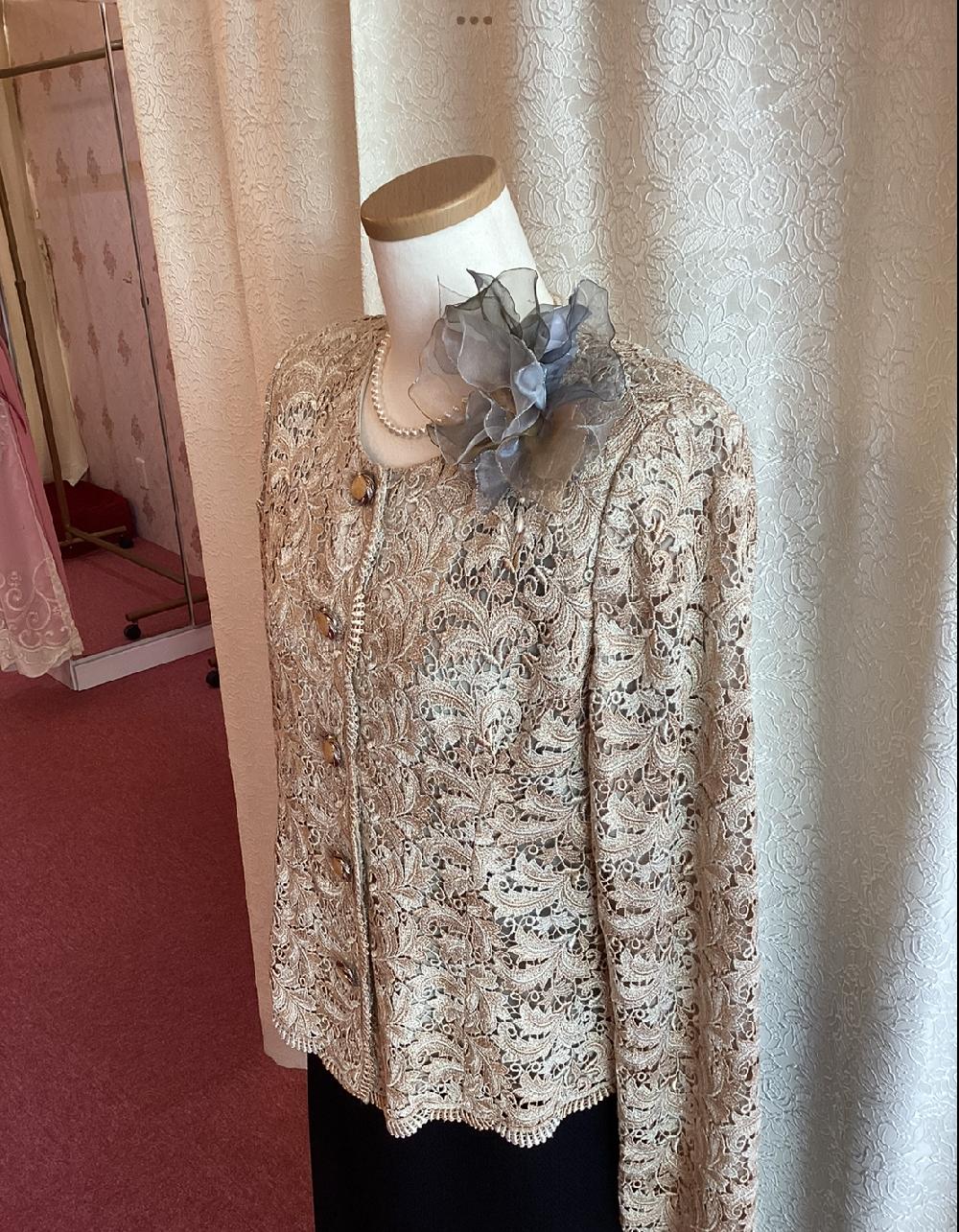 LLサイズ１３号　お祖母様のジャケット&ドレスセット【セレモニーグレイスジャケット、サンテクワイエドレス】親族結婚式叔母様のドレスにも♩